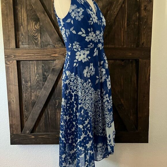 Dkny Women's Blue Mixed Floral Jersey Chiffon V-Neck Midi Wrap Dress Sz-2 - Picture 5 of 13